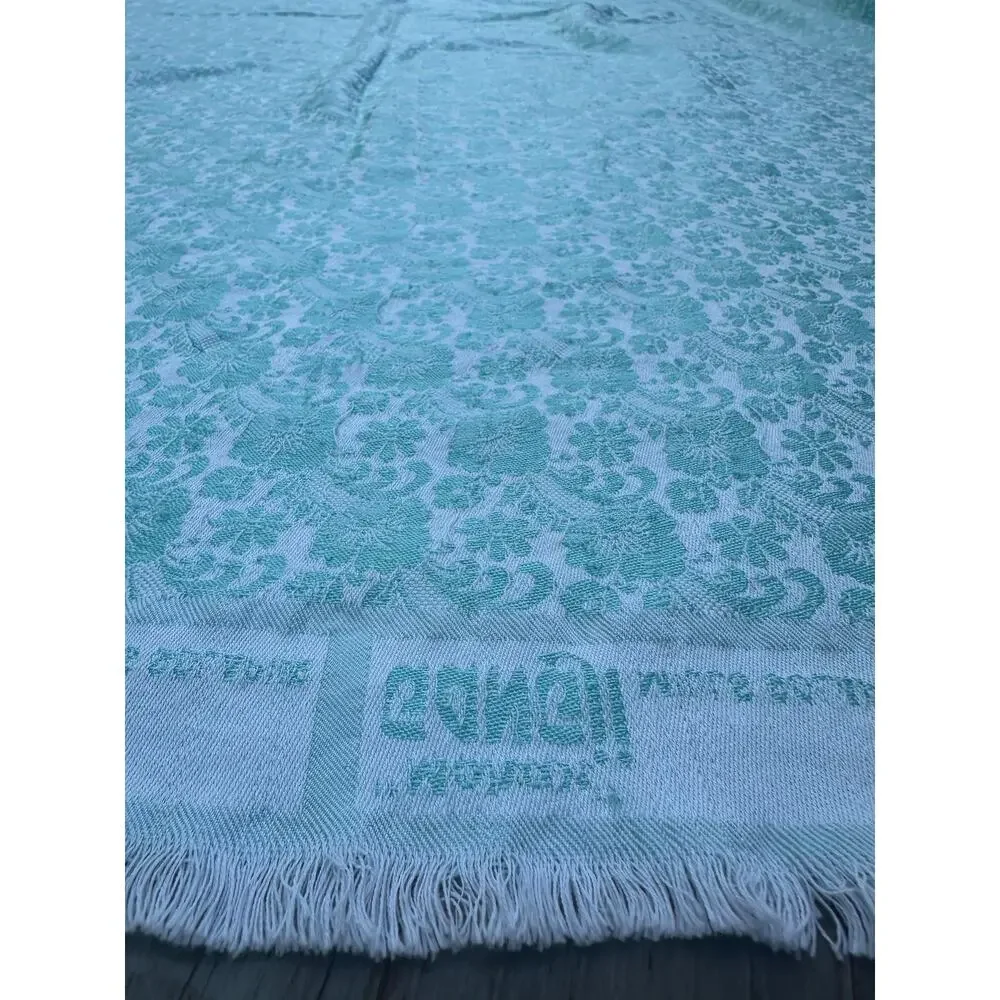 Vintage damask throw blanket floral jacquard woven Gangi blue jacquard teal